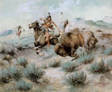  Edgar Art Painting - Edgar Samuel Paxson xx The Buffalo Hunt west America